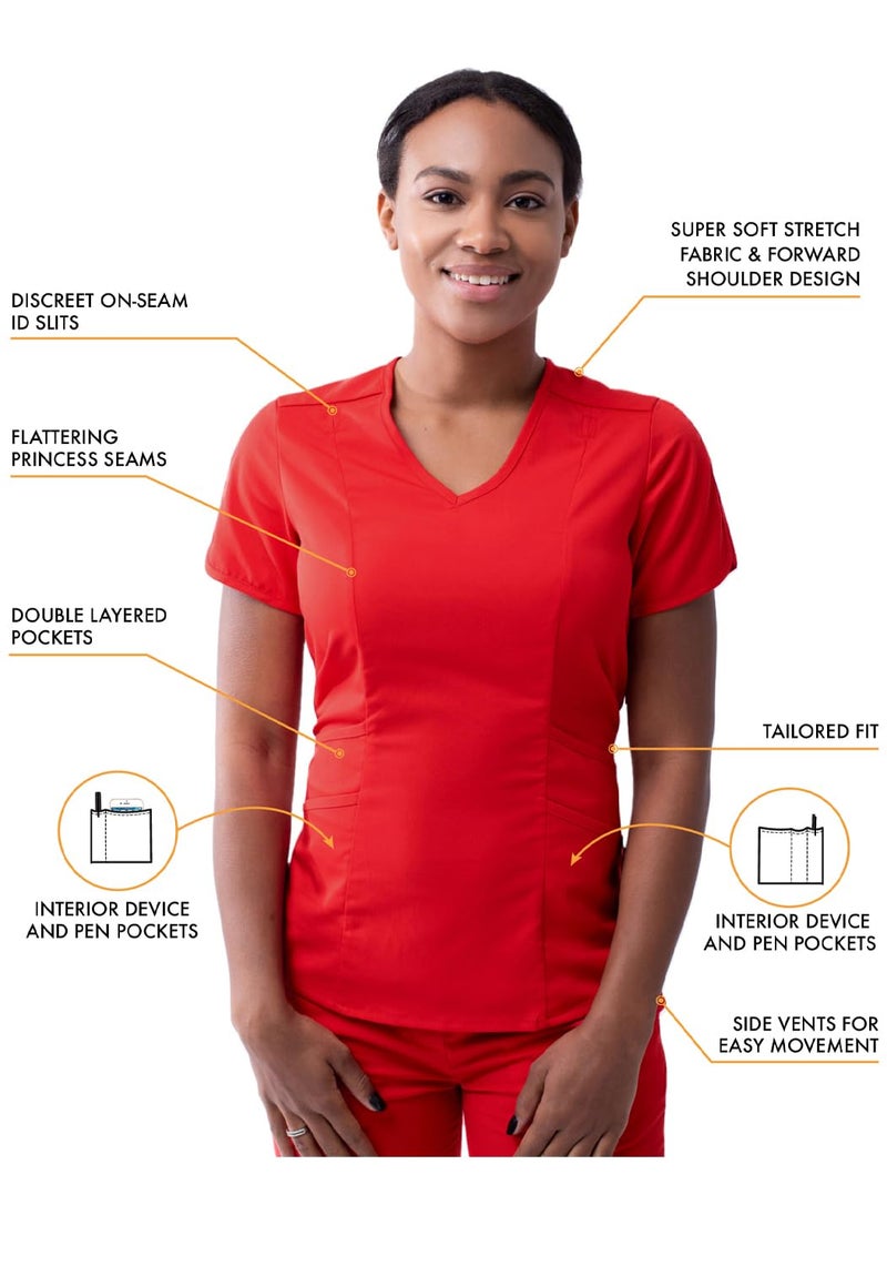 Adar Uniforms Adar Pro Athletic Scrubs Set For Women - Stretch V-Neck Scrub Top & Yoga Jogger Cargo Scrub Pants, 10 Pockets - P9500 - Apple - M - Image 3